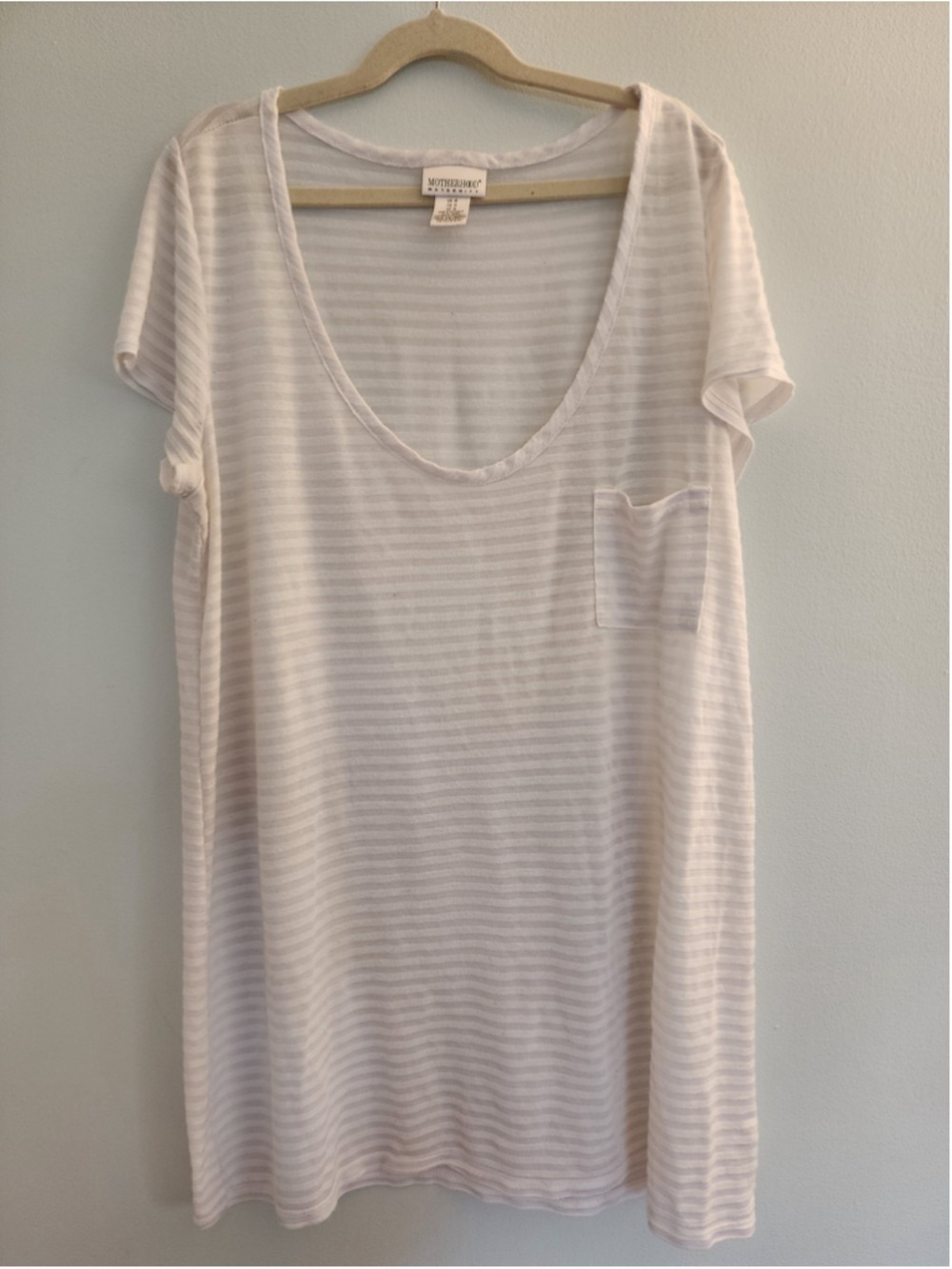 Motherhood Maternity Striped‎ Scoop Neck Pocket Tee White Medium